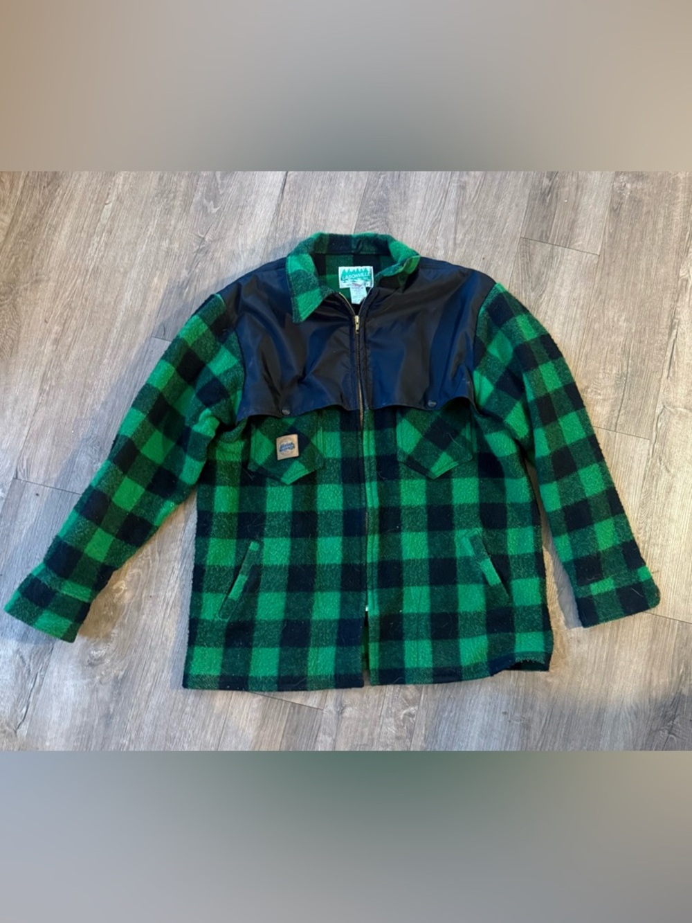 Labonville green and Black Wool Jacket with Nylon Cape